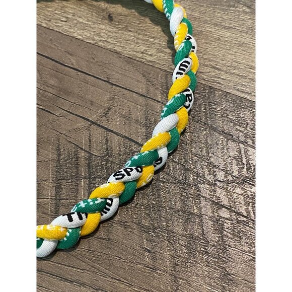Triple Braided Sports Performance Titanium Necklace - Green, Yellow, & White - Picture 2 of 8
